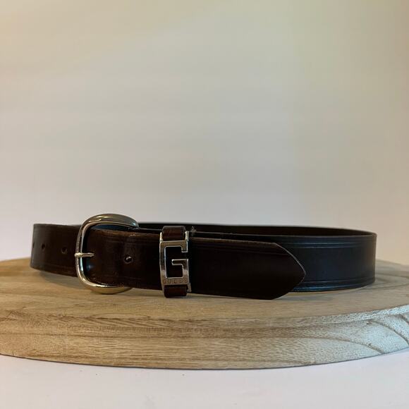 Guess Brown Distressed Genuine Leather Worn in Silver Buckle Belt Size Medium - Picture 10 of 11